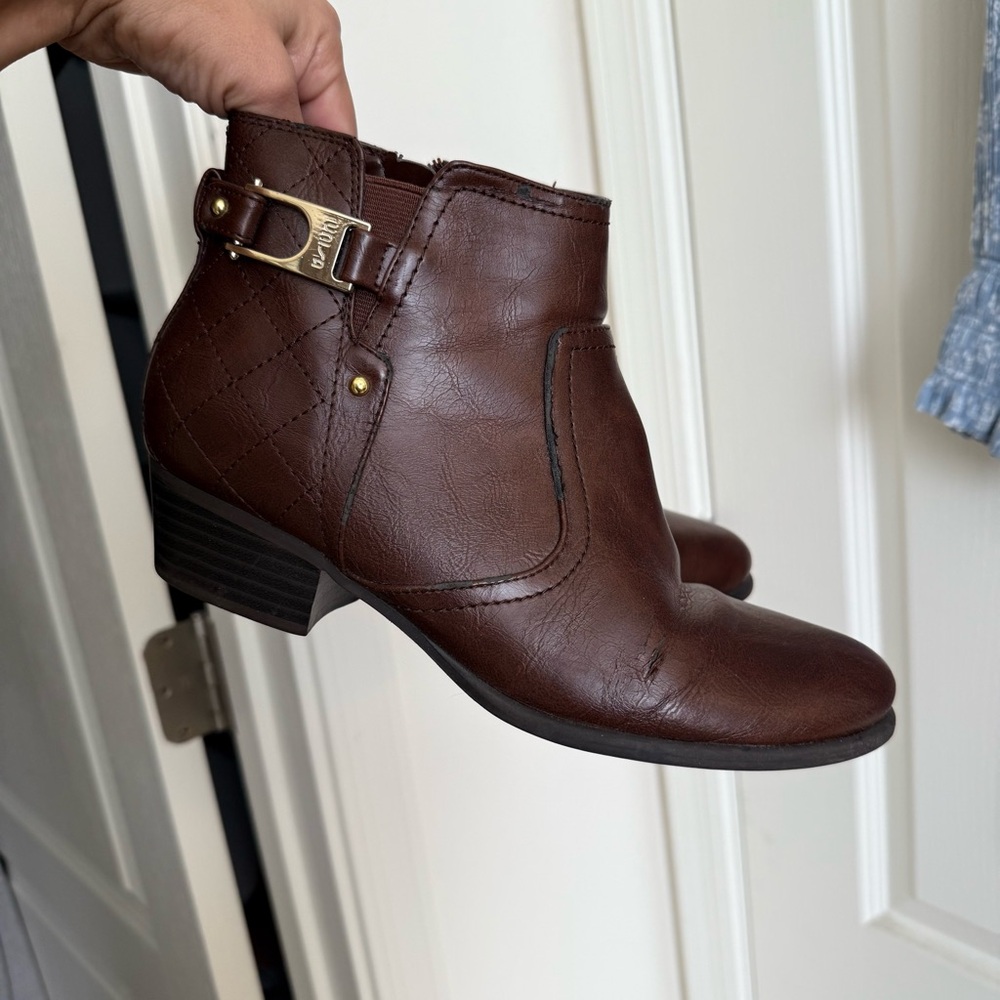 Aldo Dark Brown Ankle Boots with Gold Buckle